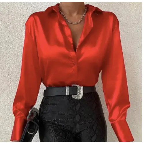 Chemise femme en satin rouge année 70 80 chemise annee 80