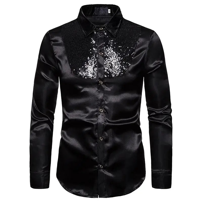 Chemise noir homme col long année 80 chemise annee 80