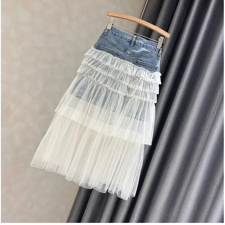 Jupe jean et dentelle blanche année 80 - jupe-anne-80