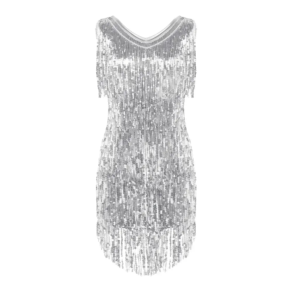 Robe argentée courte année 80 - robe-annees-80