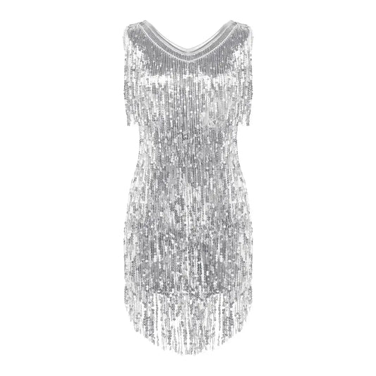Robe argentée courte année 80 - robe-annees-80