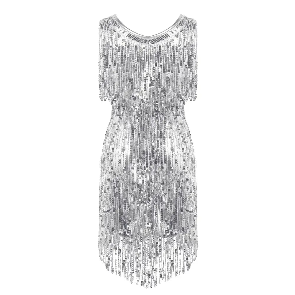 Robe argentée courte année 80 - robe-annees-80