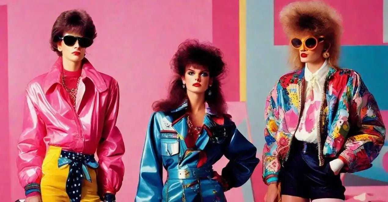 Trois femmes dans une mode vibrante des années 1980.