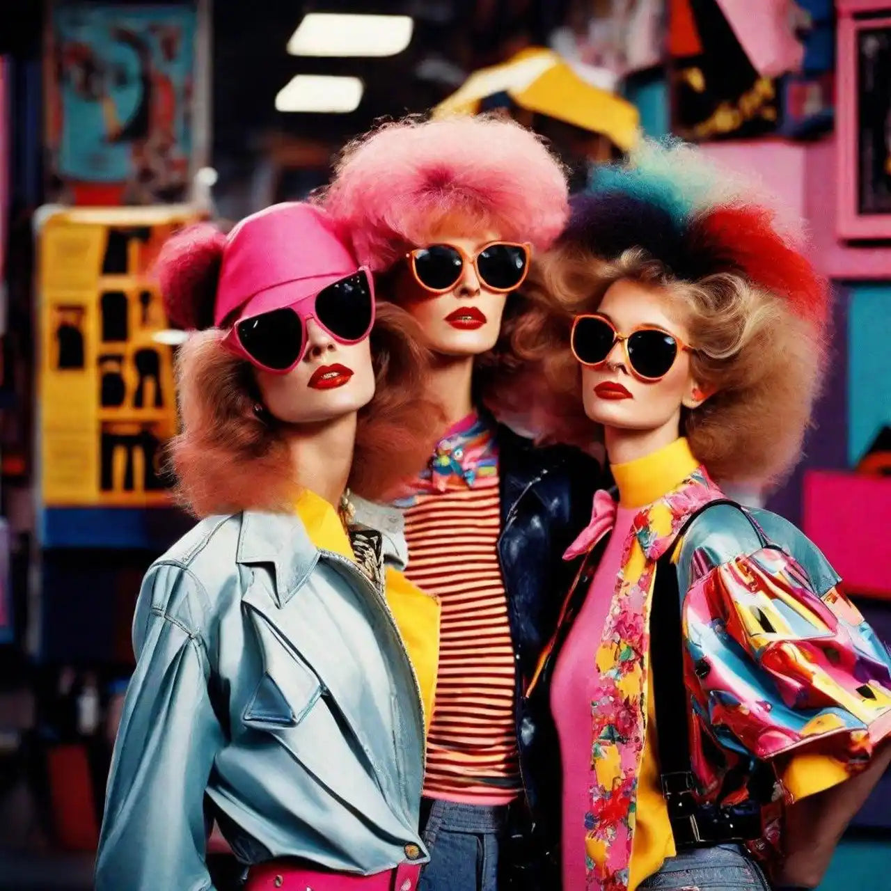Trois mannequins dans la mode des années 1980.