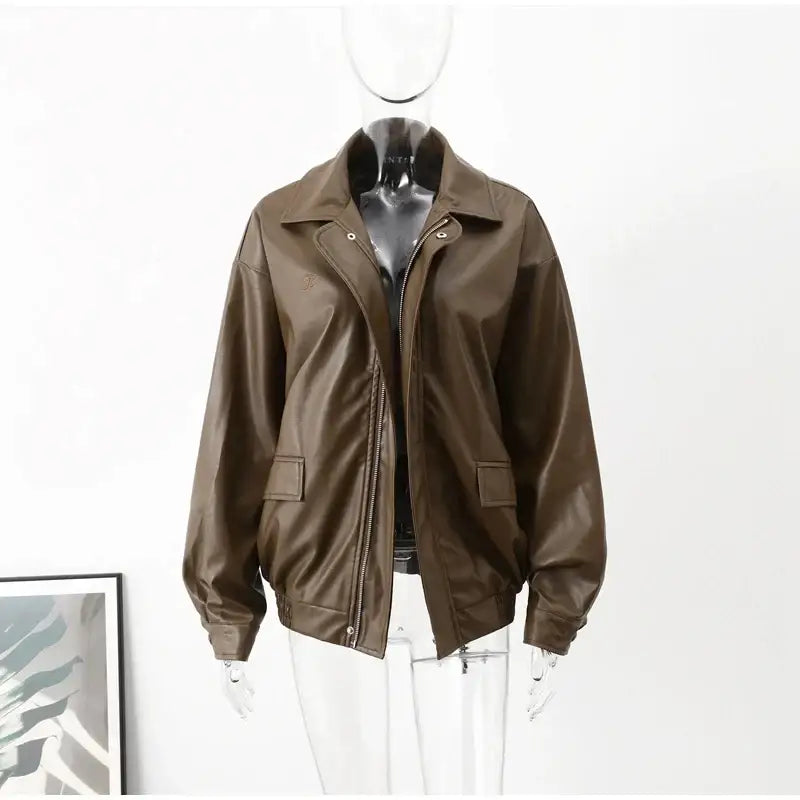 Veste en cuir oversize femme années 80 - veste-annee-80