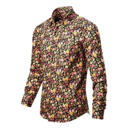 Chemise colorée jaune avec fleur année 80 - chemise-annee-80