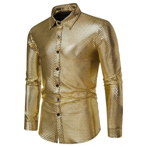 Chemise à Paillettes Homme Manches Longues - Style Disco Rétro Années 70 - Tenue Festive