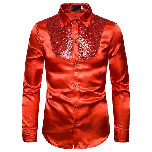 Chemise en satin rouge année 70-80 - chemise-annee-80