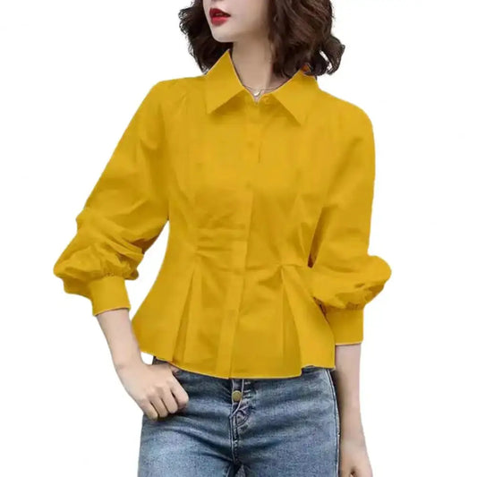 Chemise jaune moutarde années 80 femme - chemise-annee-80