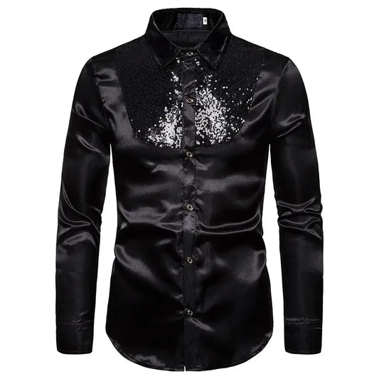 Chemise noir homme col long année 80 - chemise-annee-80